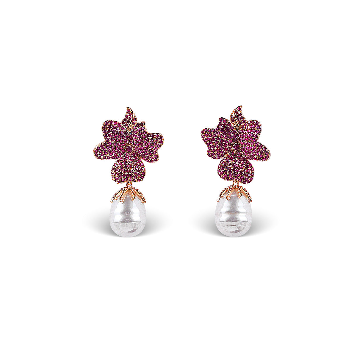 Demi Pearl Earrings in Ruby Crystals