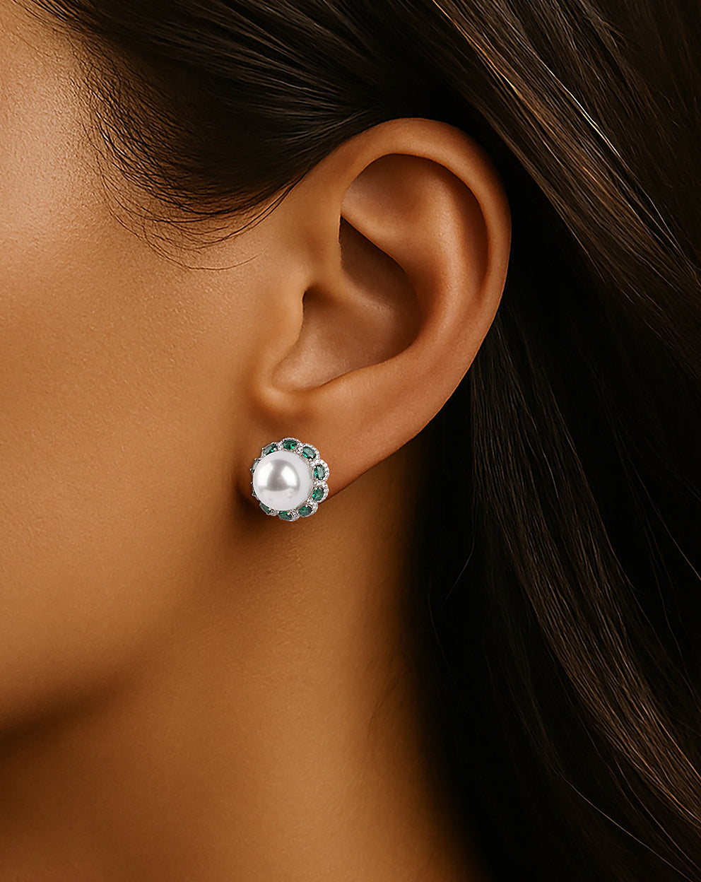 Noor Peridot & Pearl Studs