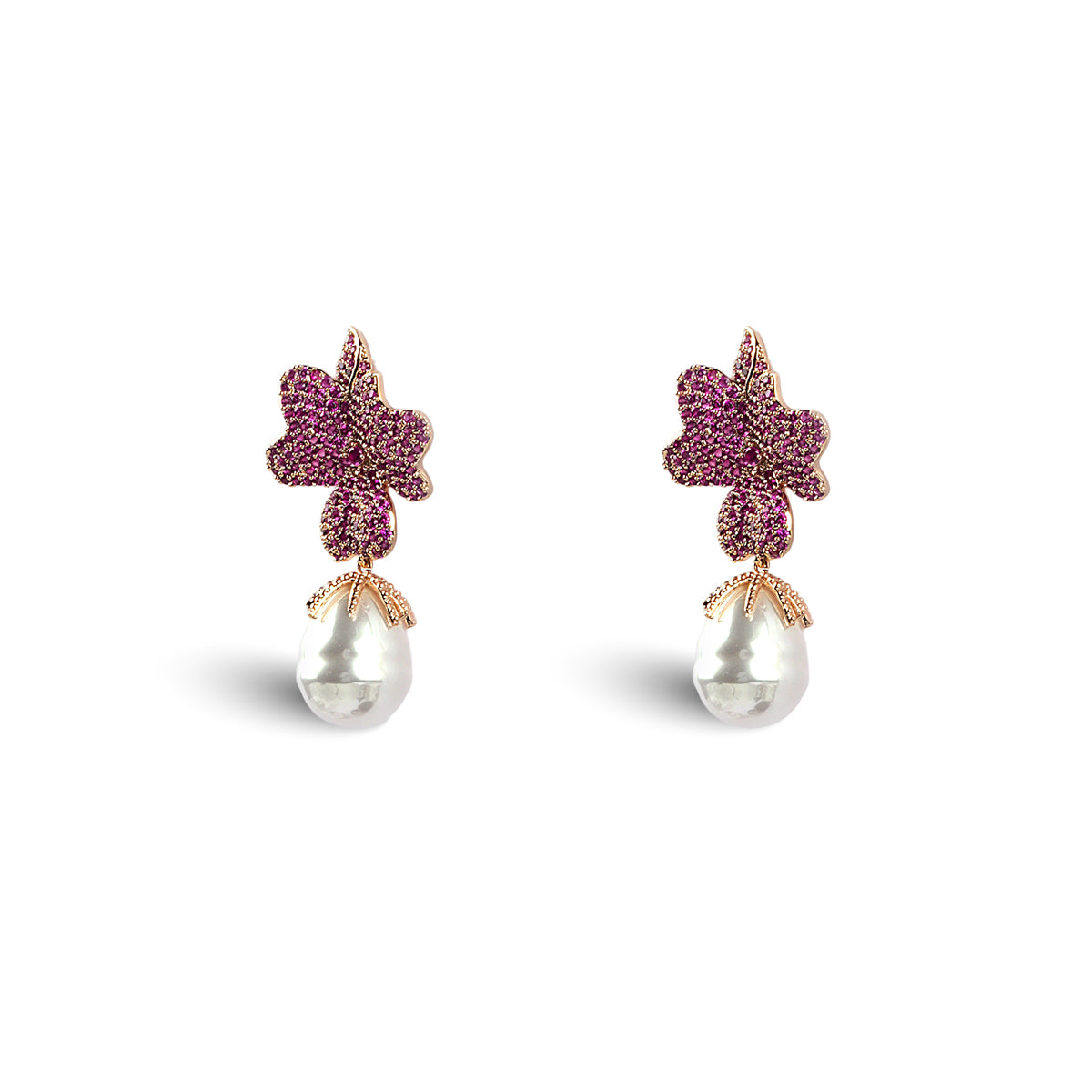Demi Pearl Earrings in Ruby Crystals