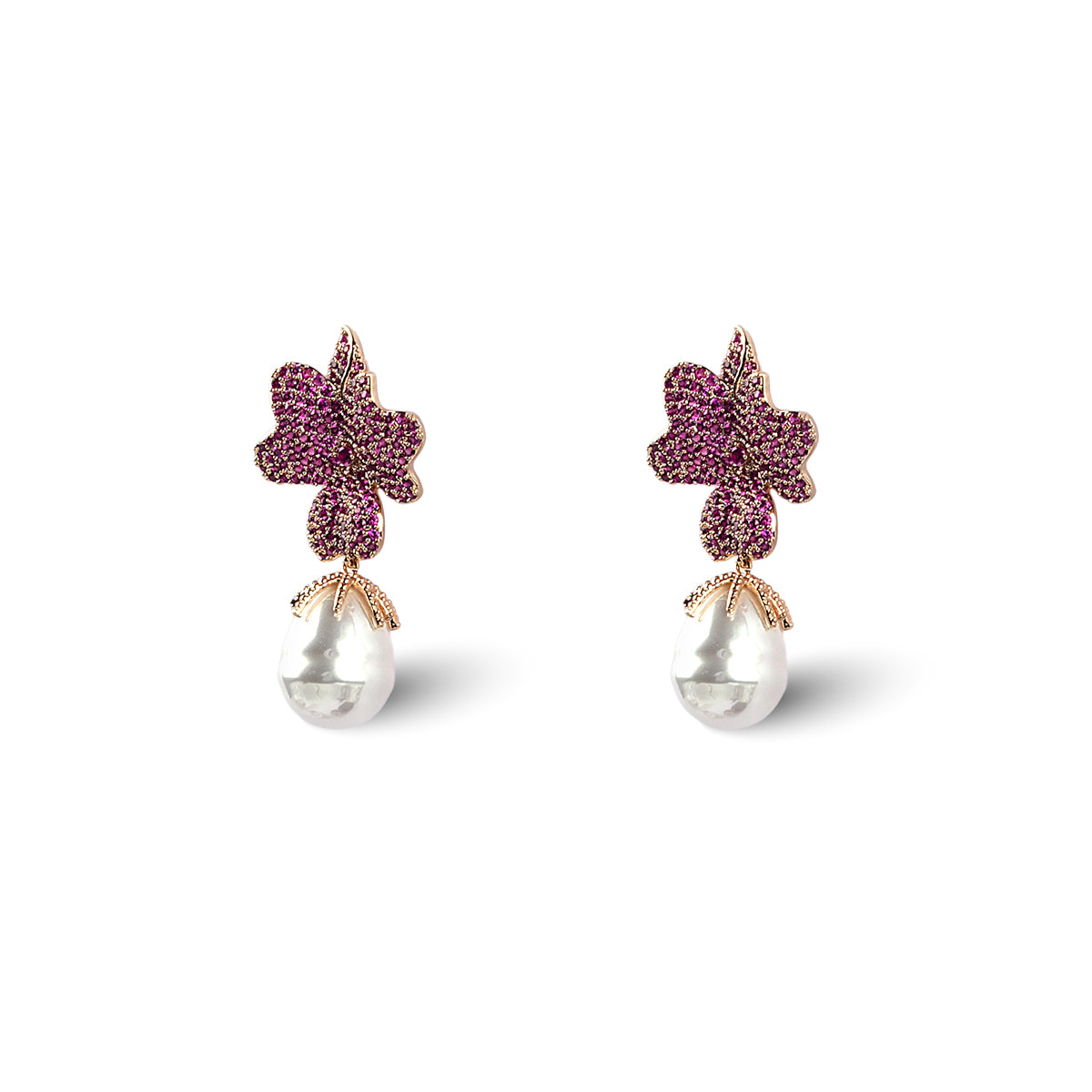 Demi Pearl Earrings in Ruby Crystals
