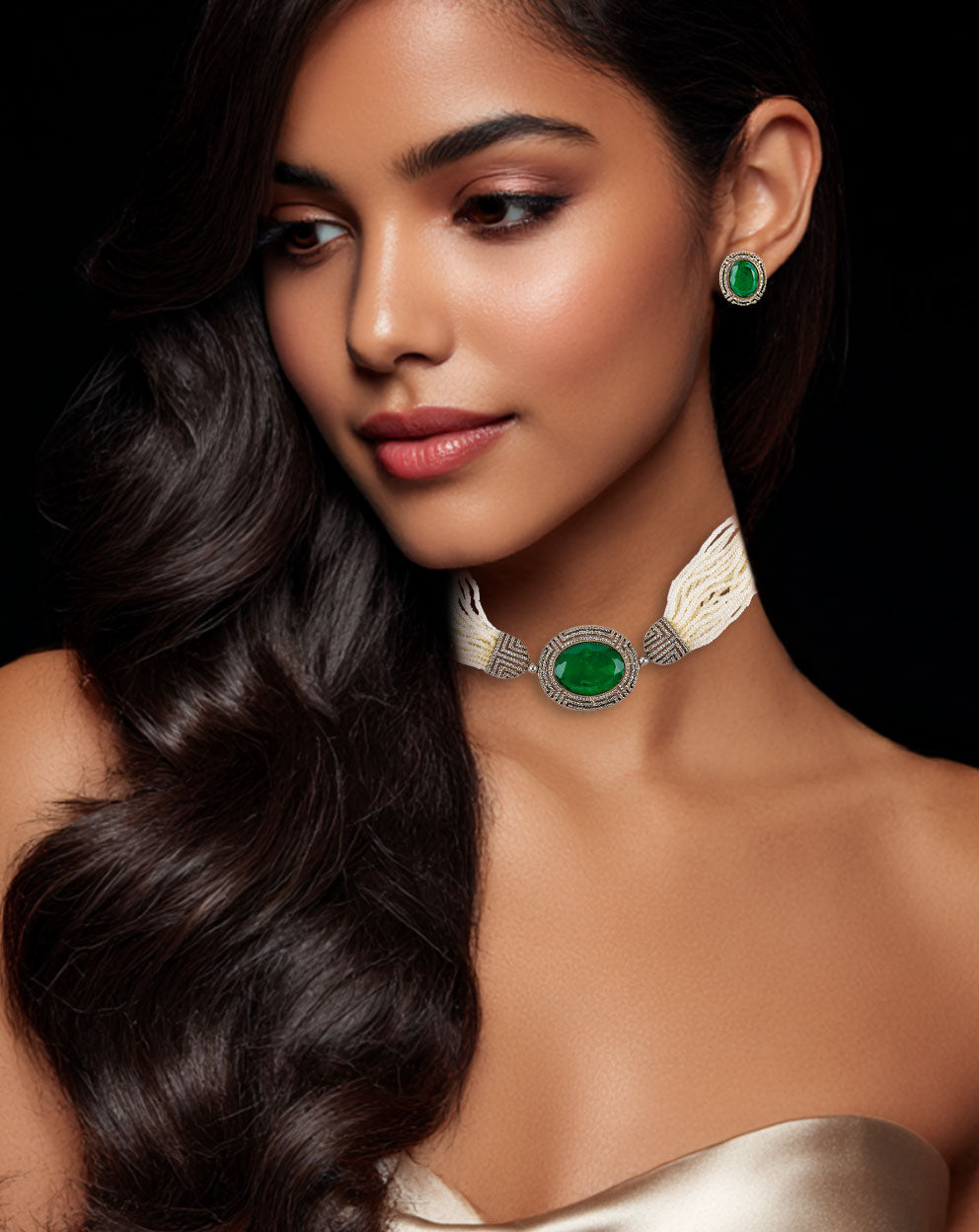 Ishani Necklace Set (in Green)