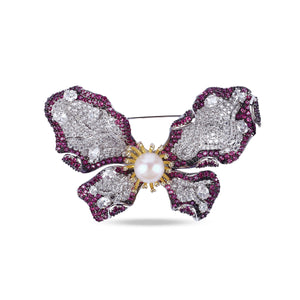 Ruby Pearl Butterfly Brooch