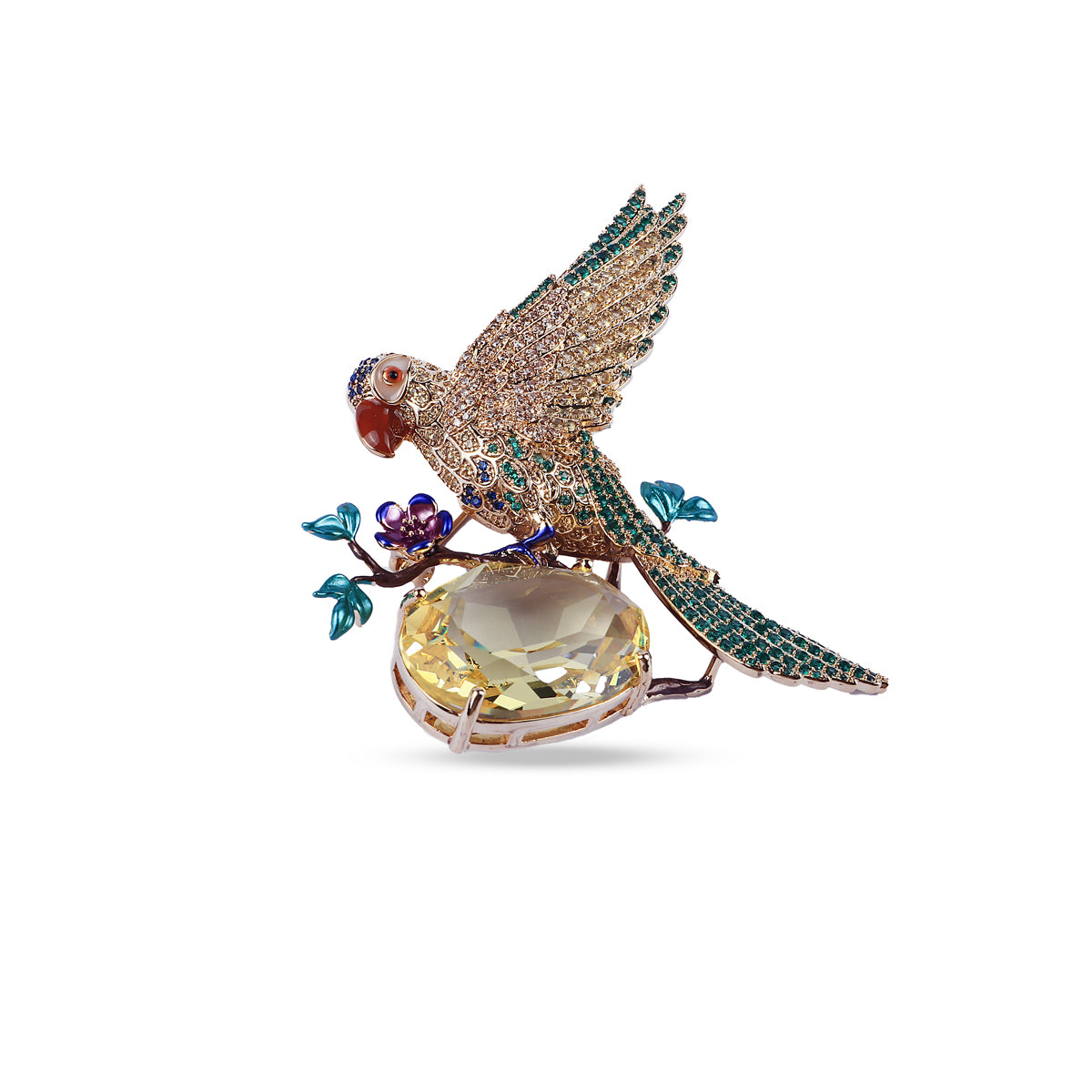 Golden Parrot Crystal Brooch