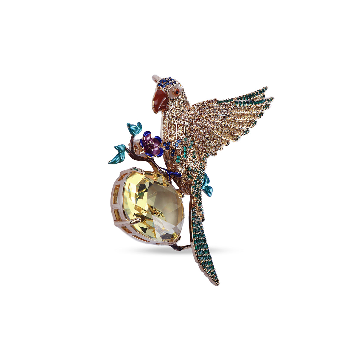 Golden Parrot Crystal Brooch