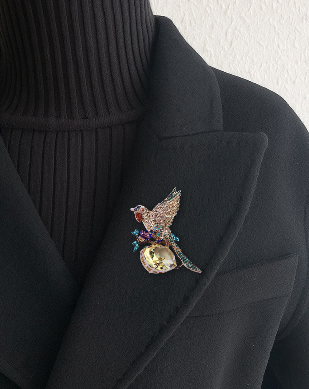 Golden Parrot Crystal Brooch