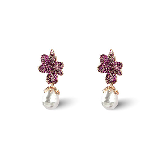 Demi Pearl Earrings in Ruby Crystals