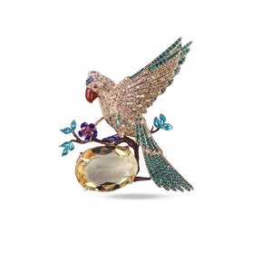 Golden Parrot Crystal Brooch