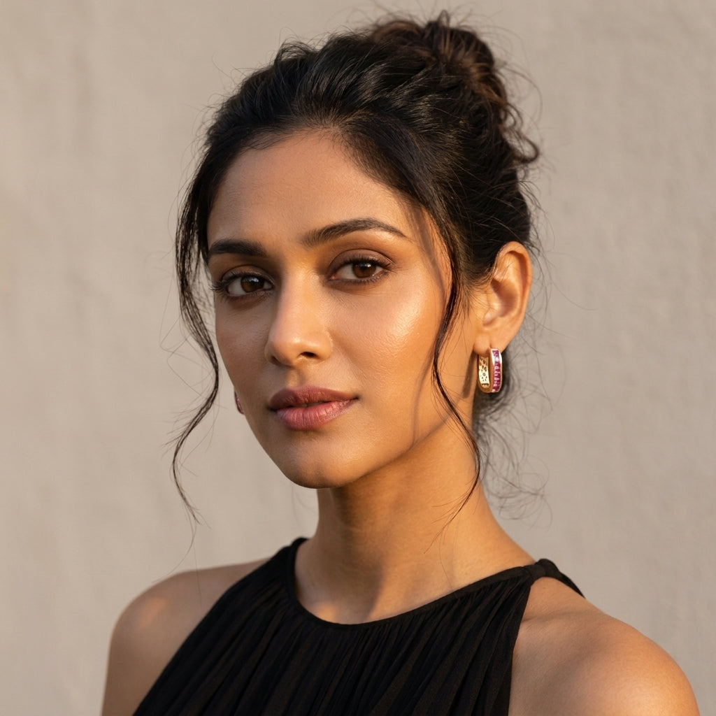 Rosalie Ruby Hoop Earrings