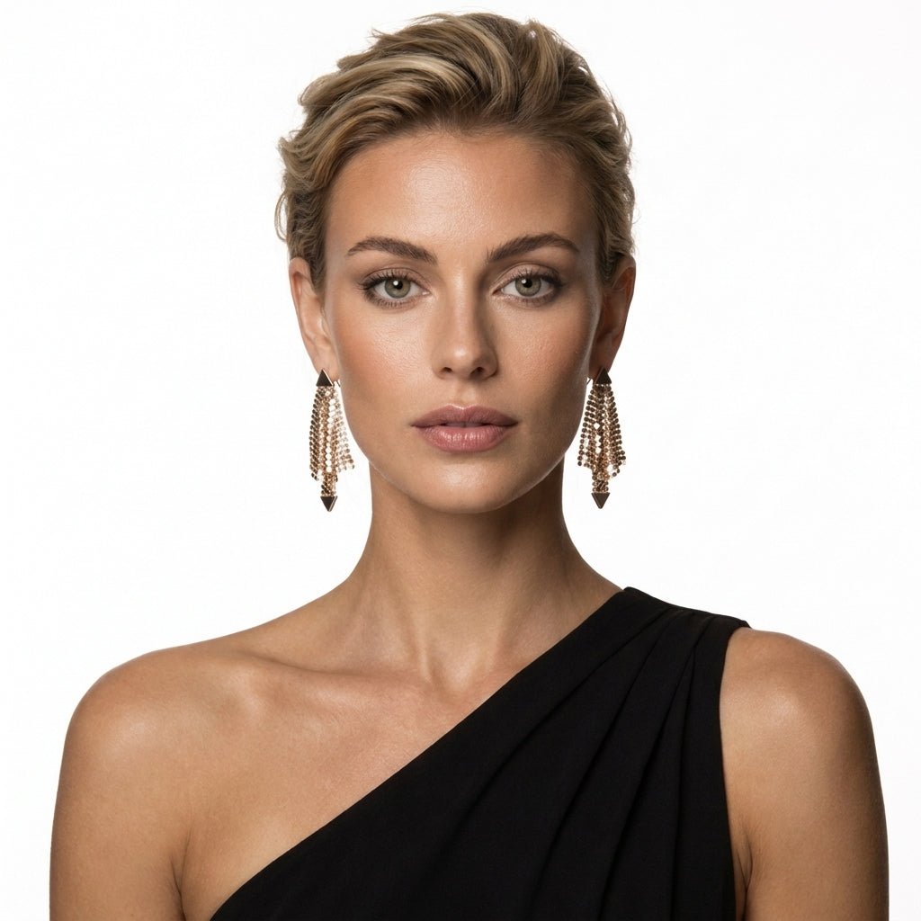 Champagne Mesh Earrings in 14K Gold - MBAGH