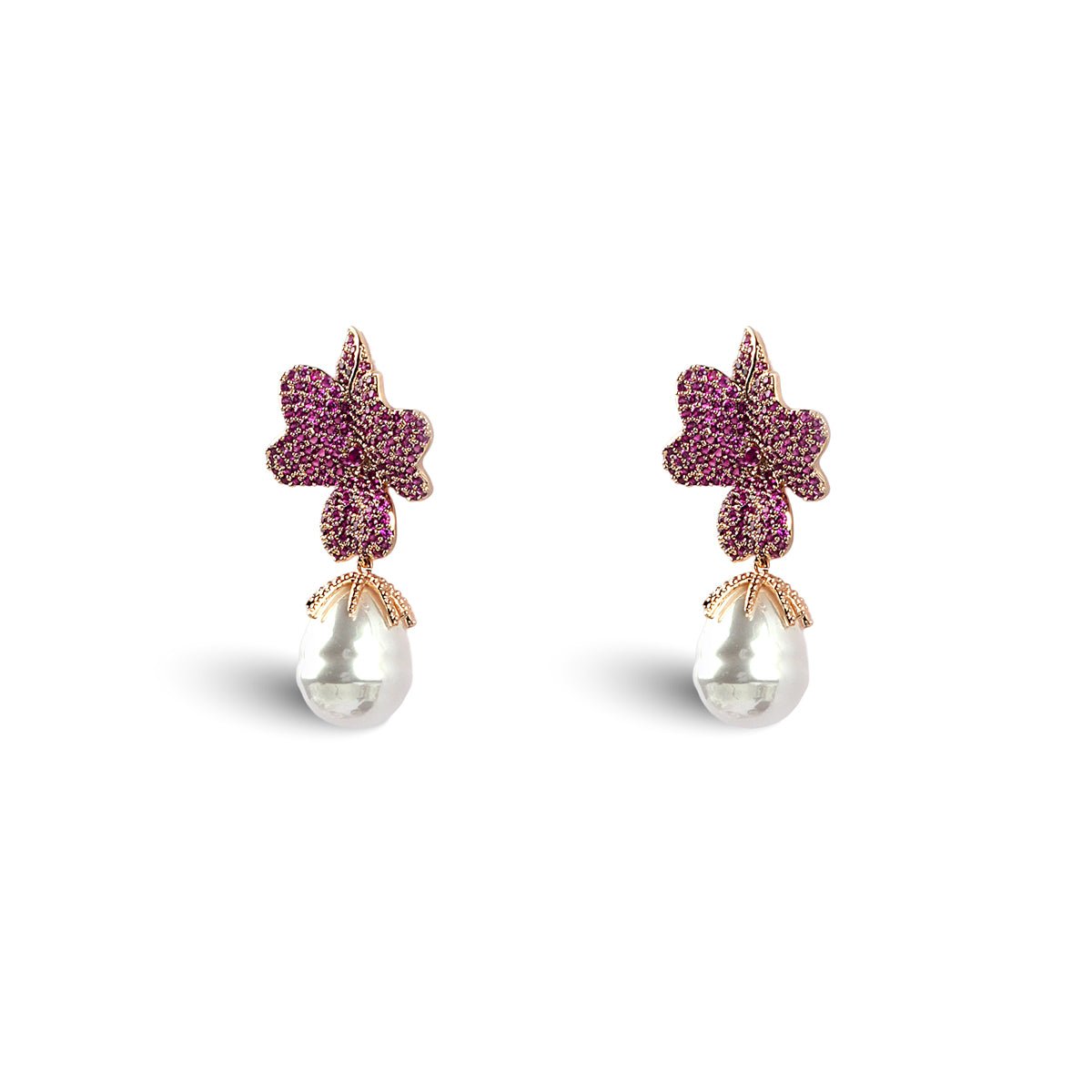 Demi Pearl Earrings in Ruby Crystals - MBAGH