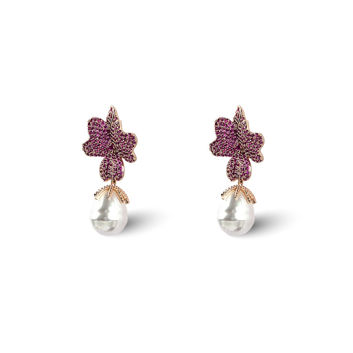 Demi Pearl Earrings in Ruby Crystals - MBAGH
