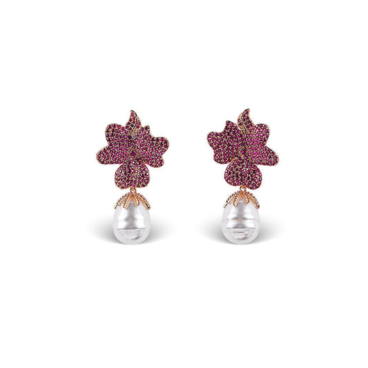 Demi Pearl Earrings in Ruby Crystals - MBAGH