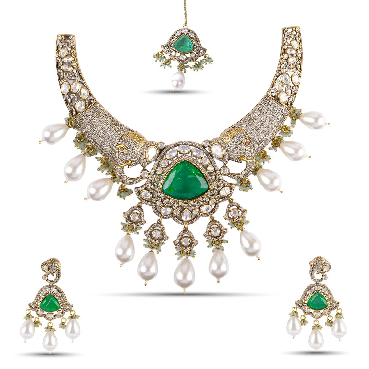 Gülnuş Necklace Set - Green (Sold as a set with Earrings) - MBAGH