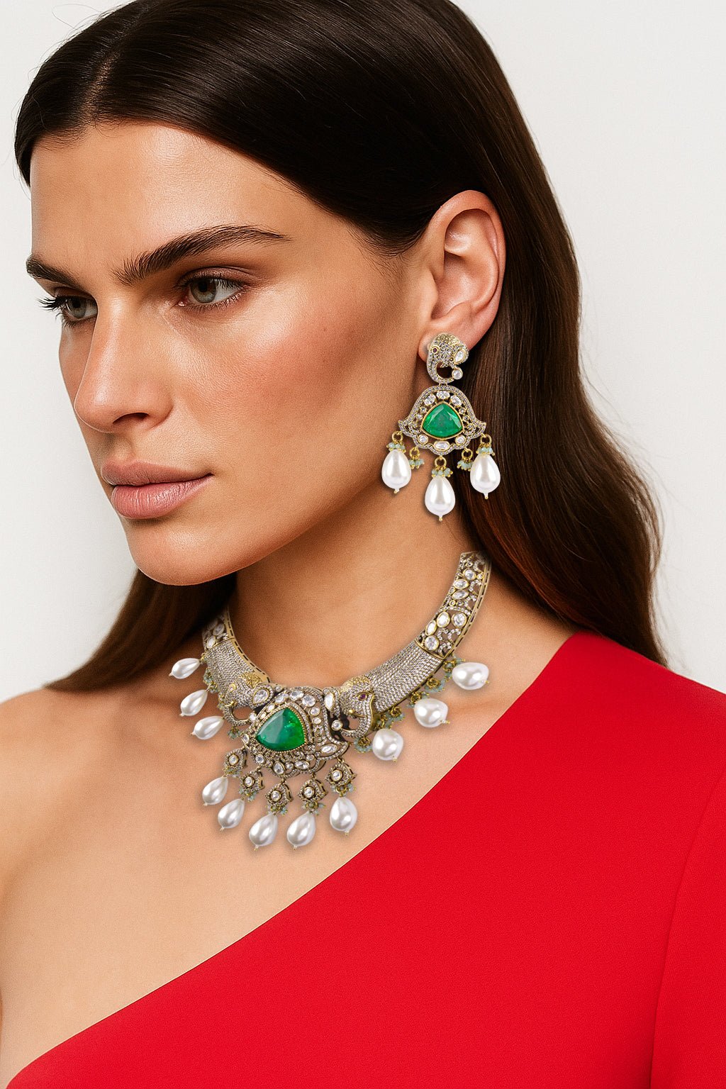 Gülnuş Necklace Set - Green (Sold as a set with Earrings) - MBAGH