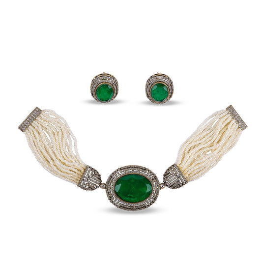 Ishani Necklace Set (in Green) - MBAGH