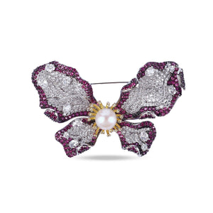 Ruby Pearl Butterfly Brooch